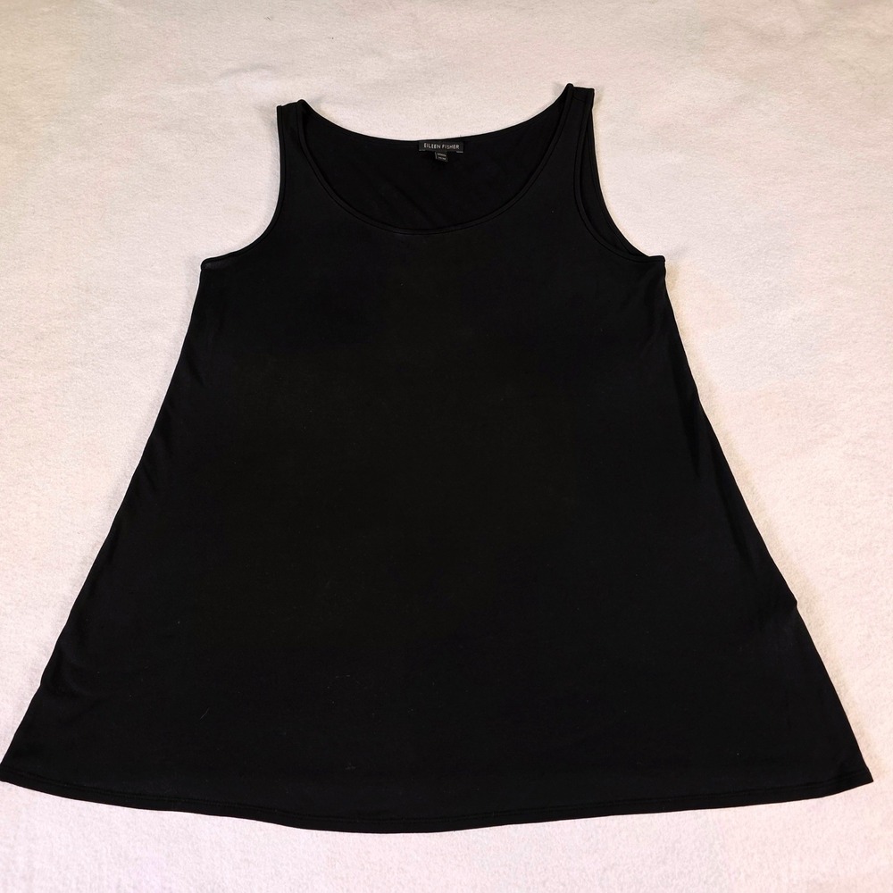 Eileen Fisher Womens Black 100% Silk Jersey A-Line Scoop Neck Tank Top Size M